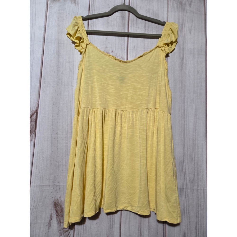 Torrid 4 Womens Yellow Slub Knit Ruffle Babydoll Tank Top Plus Size 4X Pastel